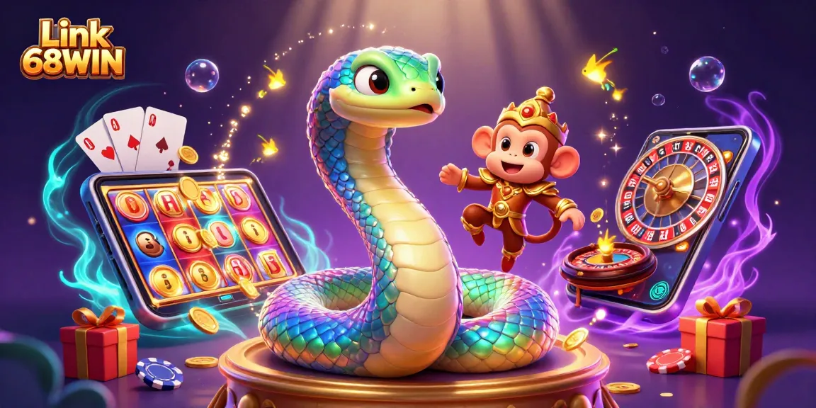 Play and win with Link 68WIN through vibrant online casino elements and magical scenes.