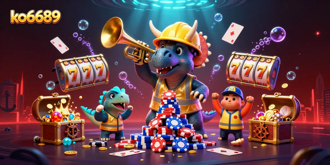Experience thrilling gaming at ko6689 with vibrant casino elements and dynamic characters celebrating wins.