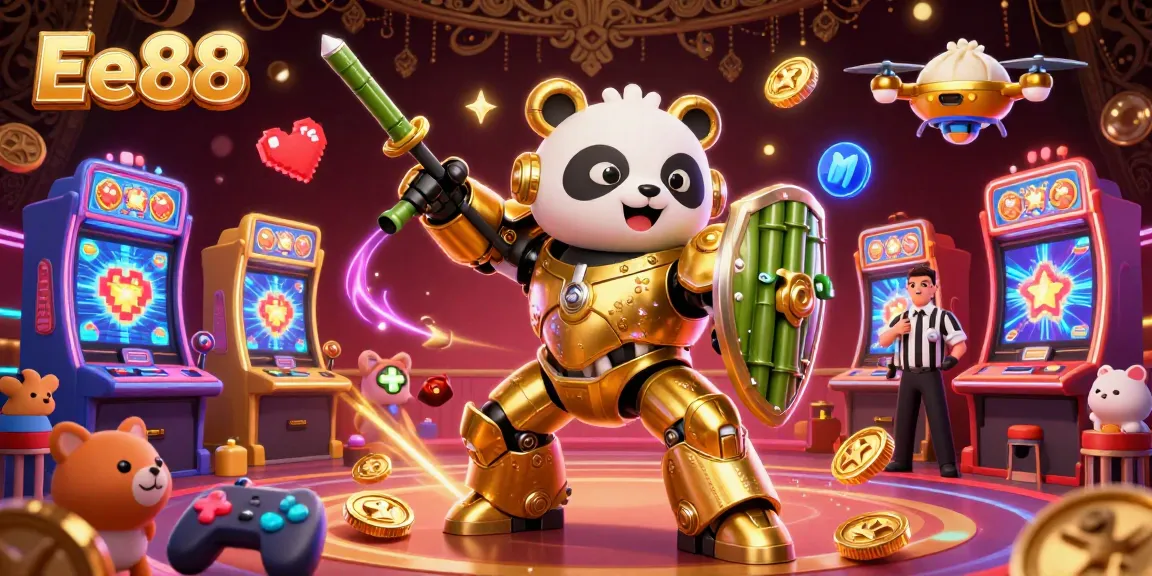 Engage in thrilling gambling action with Ee88 featuring golden panda piloting in an immersive casino arena.