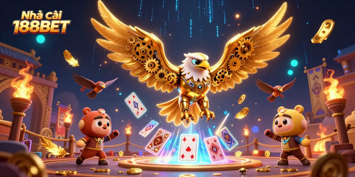 Engage in thrilling gaming adventures at Nhà cái 188BET with dynamic 3D illustrations and vibrant casino elements.
