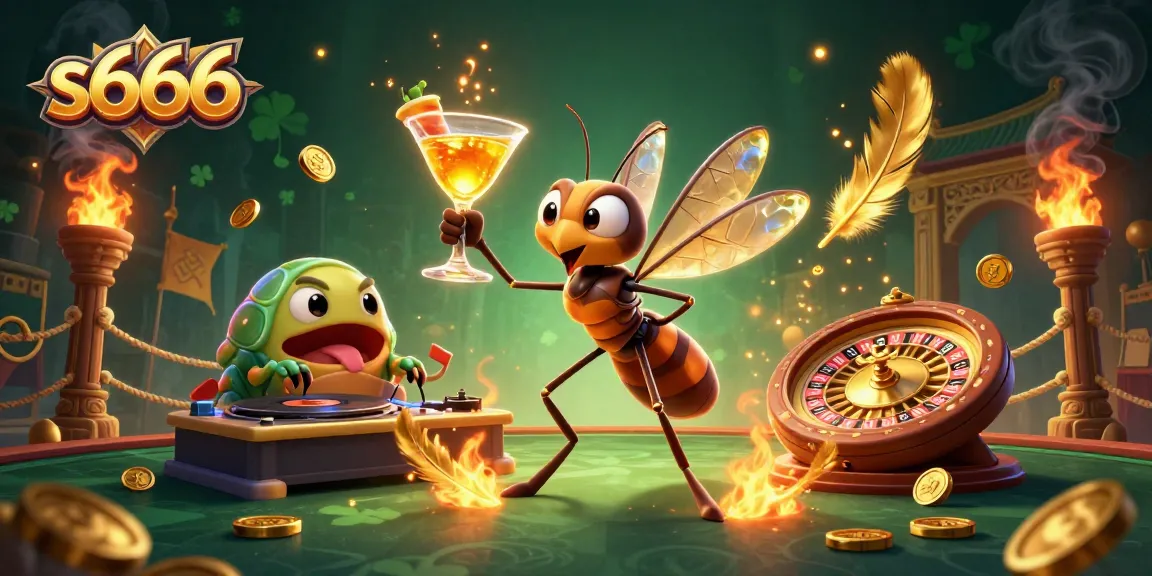 Experience the vibrant world of s666 casino with a unique and lively depiction of a frozen-in-amber mosquito mascot.