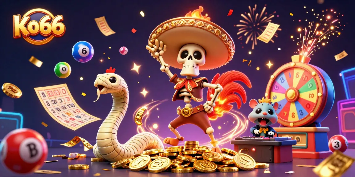 Experience excitement and wins at Ko66 with dynamic colorful gaming and festive celebration elements.